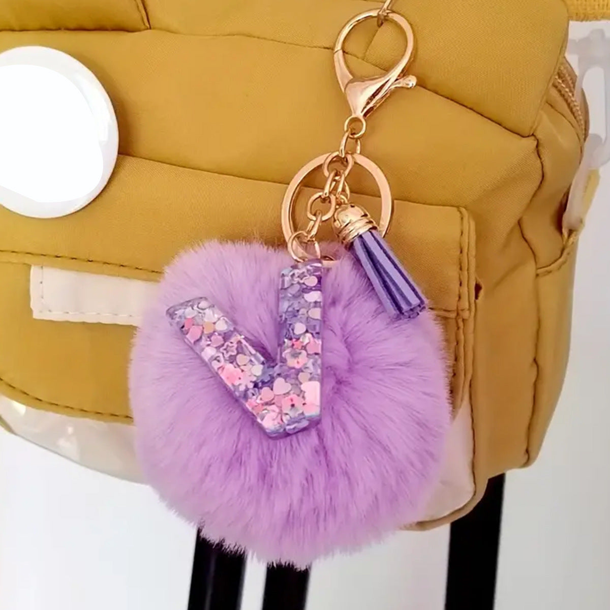 Wholesale Cute resin pom-pom 26 letter keychain