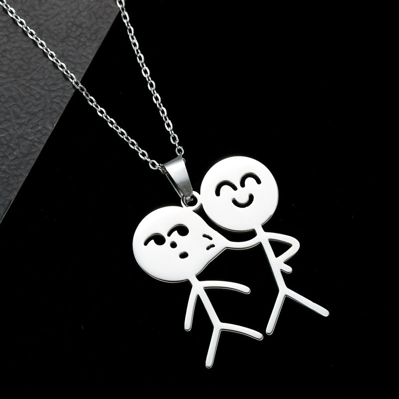 Wholesale fun stickman titanium steel necklace with arms akimbo and face pinching