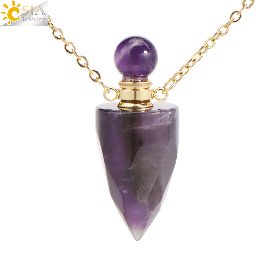 Wholesale Natural Stone Crystal Perfume Bottle Necklace ACC-NE-HuaiShe005