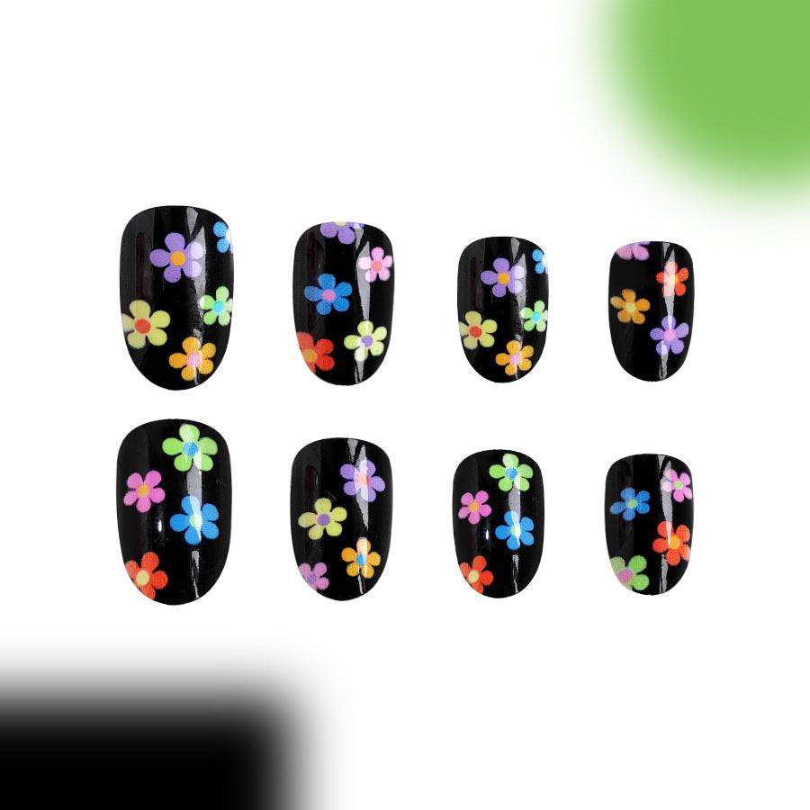 Wholesale 24 Pieces/box Short Multicolor Flower Press-on Nails Kits Nail Stickers ACC-NS-GuaiXL111