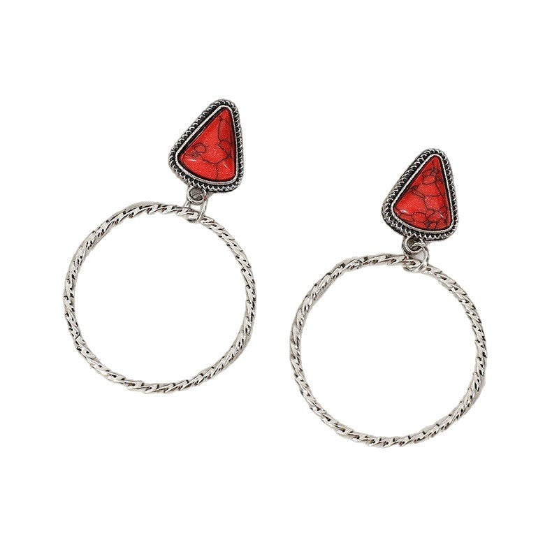 Wholesale Vintage Bohemian Red Double Layer Hoop Earrings Fashion Jewelry Accessory Gift For Women