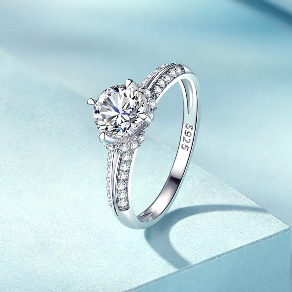 Wholesale Valentine's Day Gift Starlight Mosan Ring 925 Sterling Silver Four Claw Ring