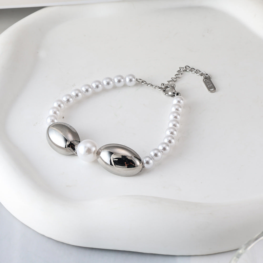Wholesale Stainless steel man-made pearl necklace and bracelet