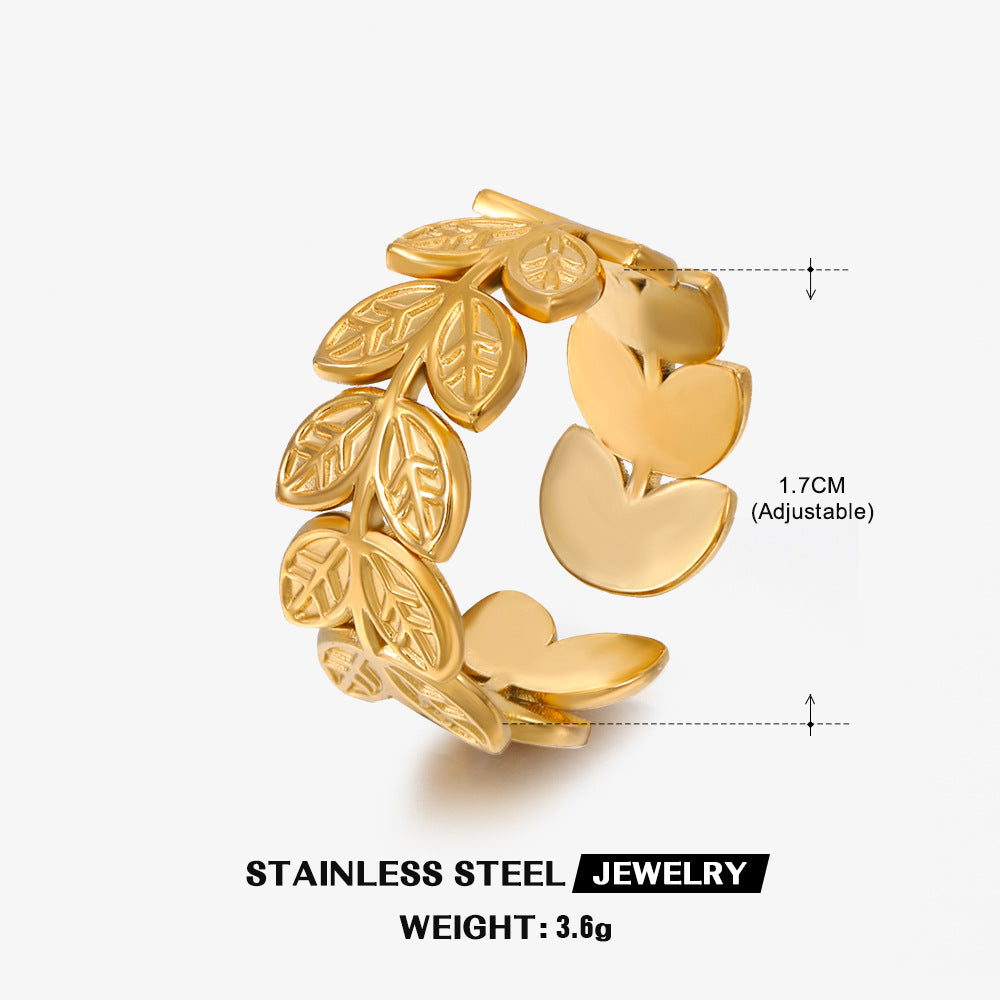 Wholesale Stainless Steel Rings Leaf Ring Vintage Adjustable Rings 18K Gold Plated Rings ACC-RS-JiaLi002