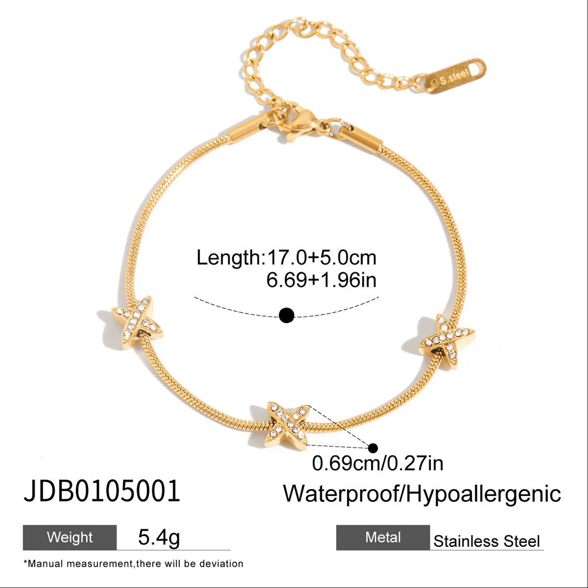 Wholesale 18K Gold Stainless Steel Bracelet with Diamonds X Jewelry