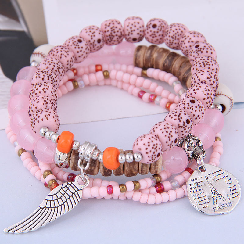Wholesale Bohemian Disc Tower Wings Rice Beads Multi-Layer Bracelet Layered Bracelet Set ACC-BT-Weiy023
