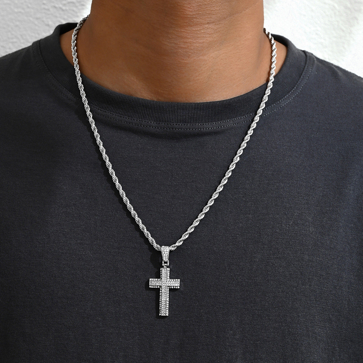 Wholesale Hip Hop Cross Diamond Cuban Chain Necklace Alloy Necklace ACC-NE-BaSha002