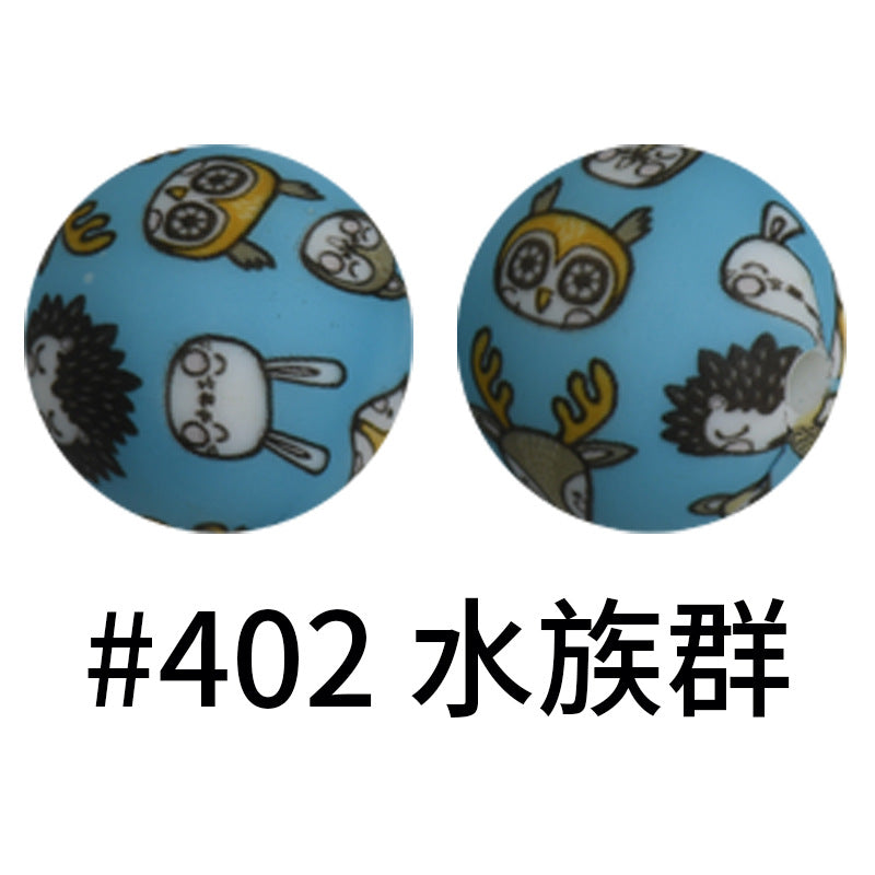 Wholesale 50pcs 15mm Western Style Leopard Skull Color Aztec Printed Silicone Balls Beads ACC-BDS-HeSheng002