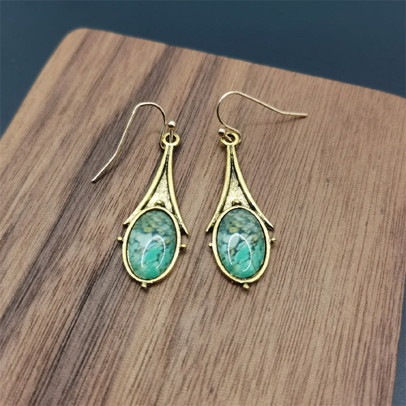 Wholesale Retro Gold Marble Drop Flower Earrings,  Turquoise Ear Hook,  Chic Jewelry Accessory,  Gift for Her
