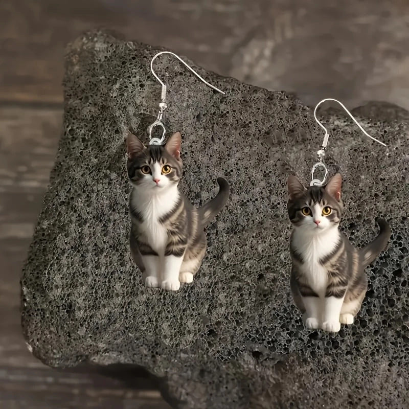 Wholesale Black and White Cat Animal Flat Acrylic Earrings