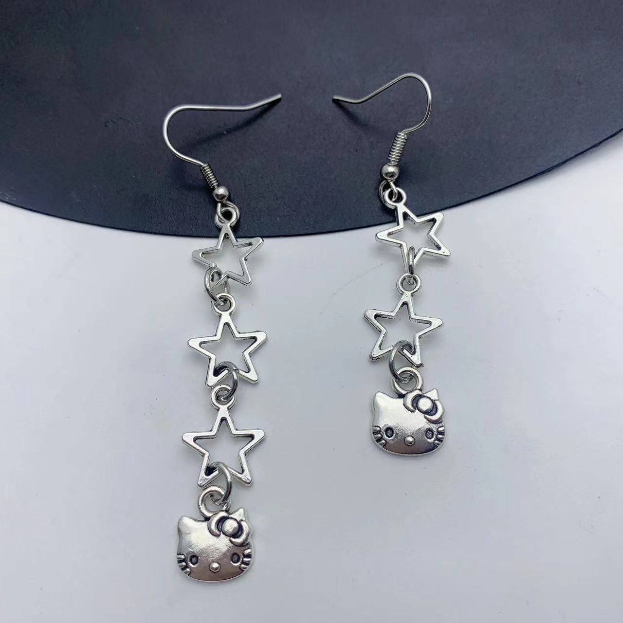 Wholesale Cartoon Cute Cat Star Asymmetric Ear Hook Earrings