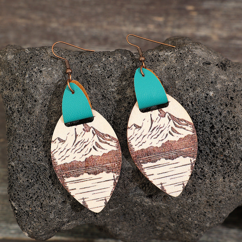 Wholesale  retro personalized landscape landscape River wooden earrings