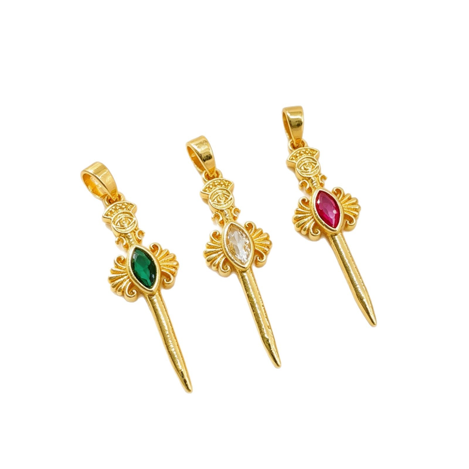 Wholesale Gold Plated Copper Cross Sword Pendant Necklace European Style Fashion Accessory for Women