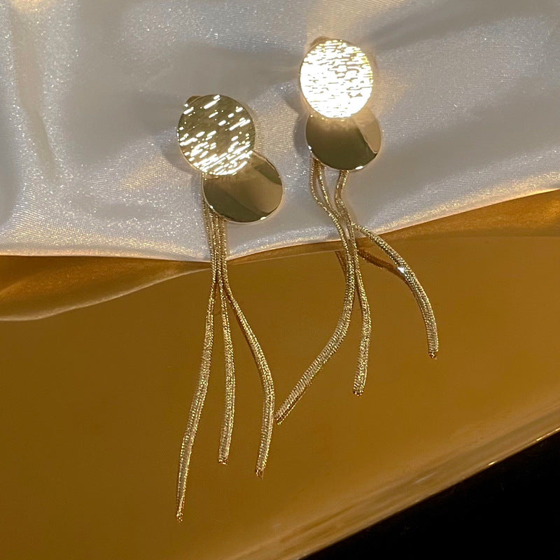 Wholesale Silver Needle leaves sequins tassel geometric earrings