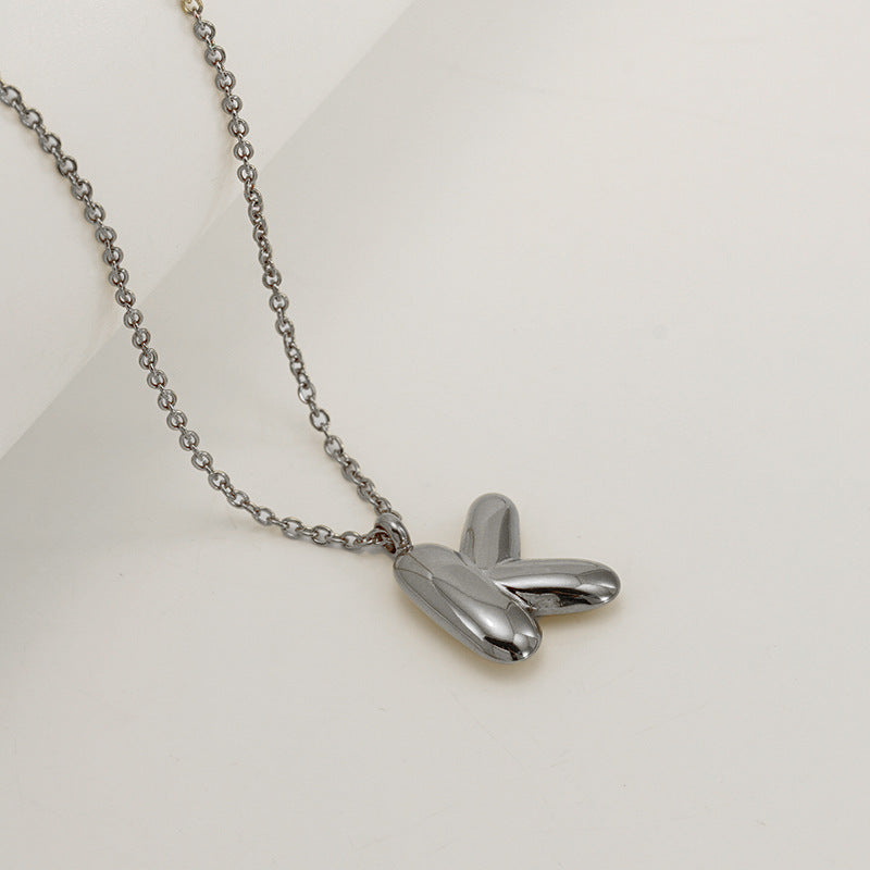 Wholesale  26 English letter necklace  titanium steel bubble smooth letter pendant clavicle chain