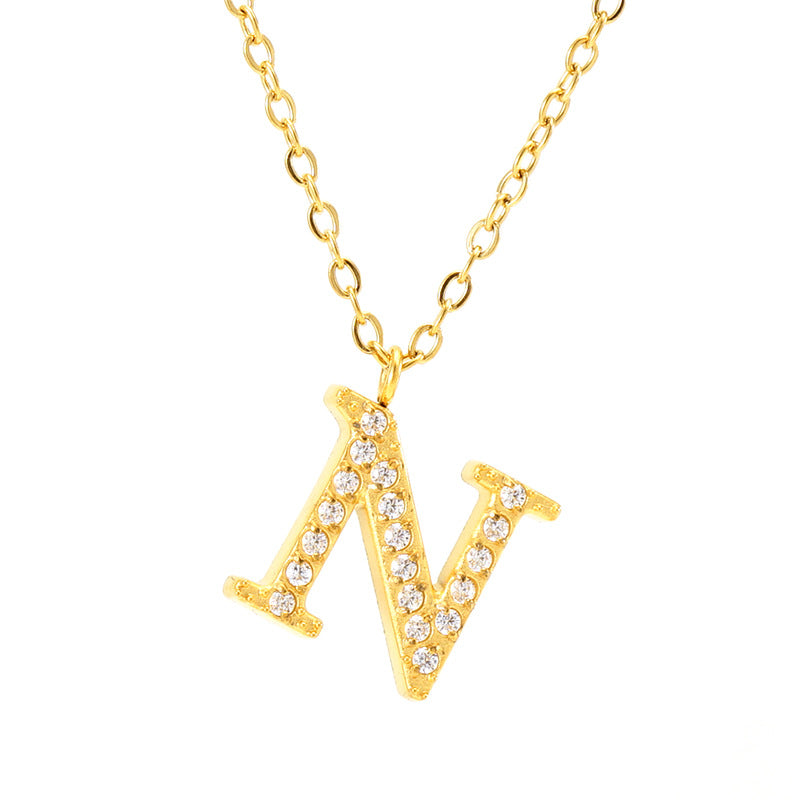 Wholesale  titanium steel diamond letter necklace English clavicle chain