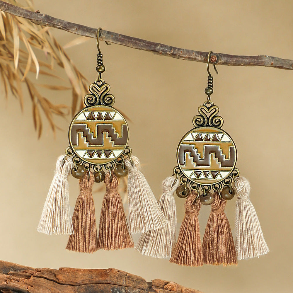 Wholesale Bohemian Style Handmade Tassel Earrings Zinc Alloy Jewelry Accessory