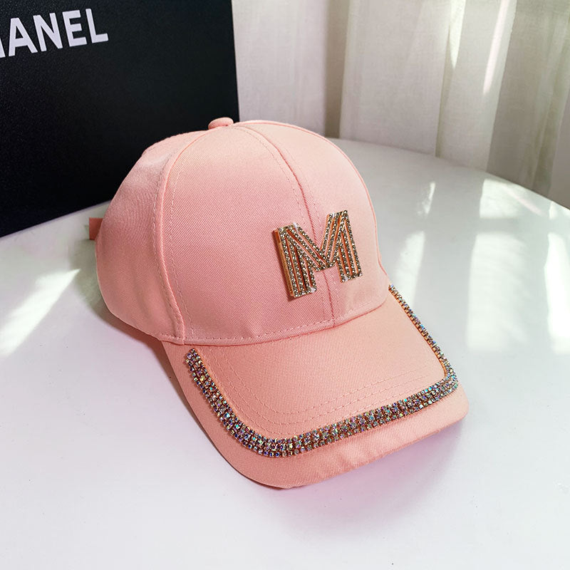 Wholesale Casual M Letter Rhinestone Visor Baseball Cap Peaked Cap Hat ACC-HT-DuanXiong002