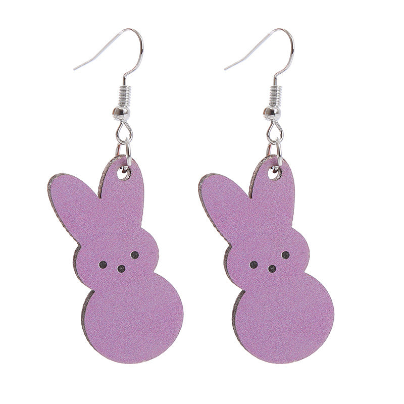 Wholesale Easter Earrings Rabbit Flower Basket Print Wooden Earrings