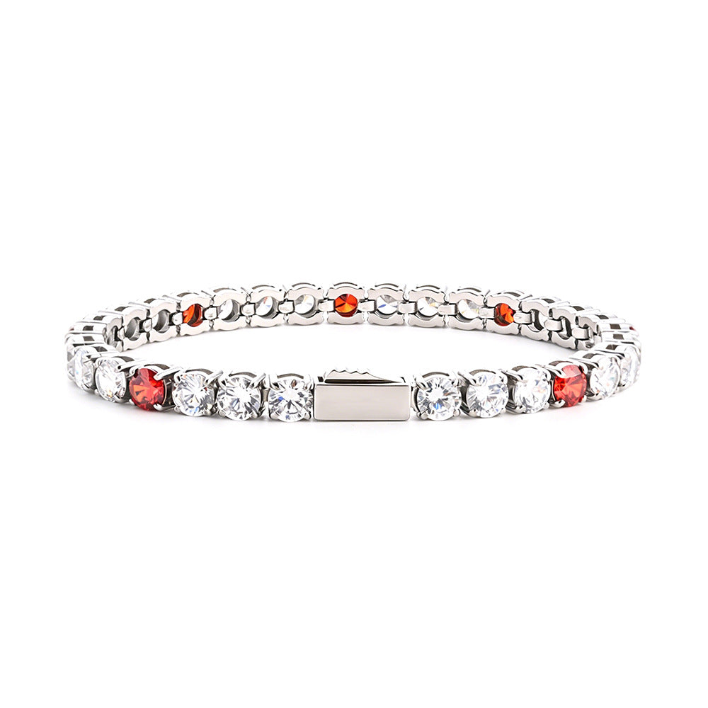 Wholesale Euro-American Hip-Hop Style Stainless Steel Cuban Chain with Red Zircon