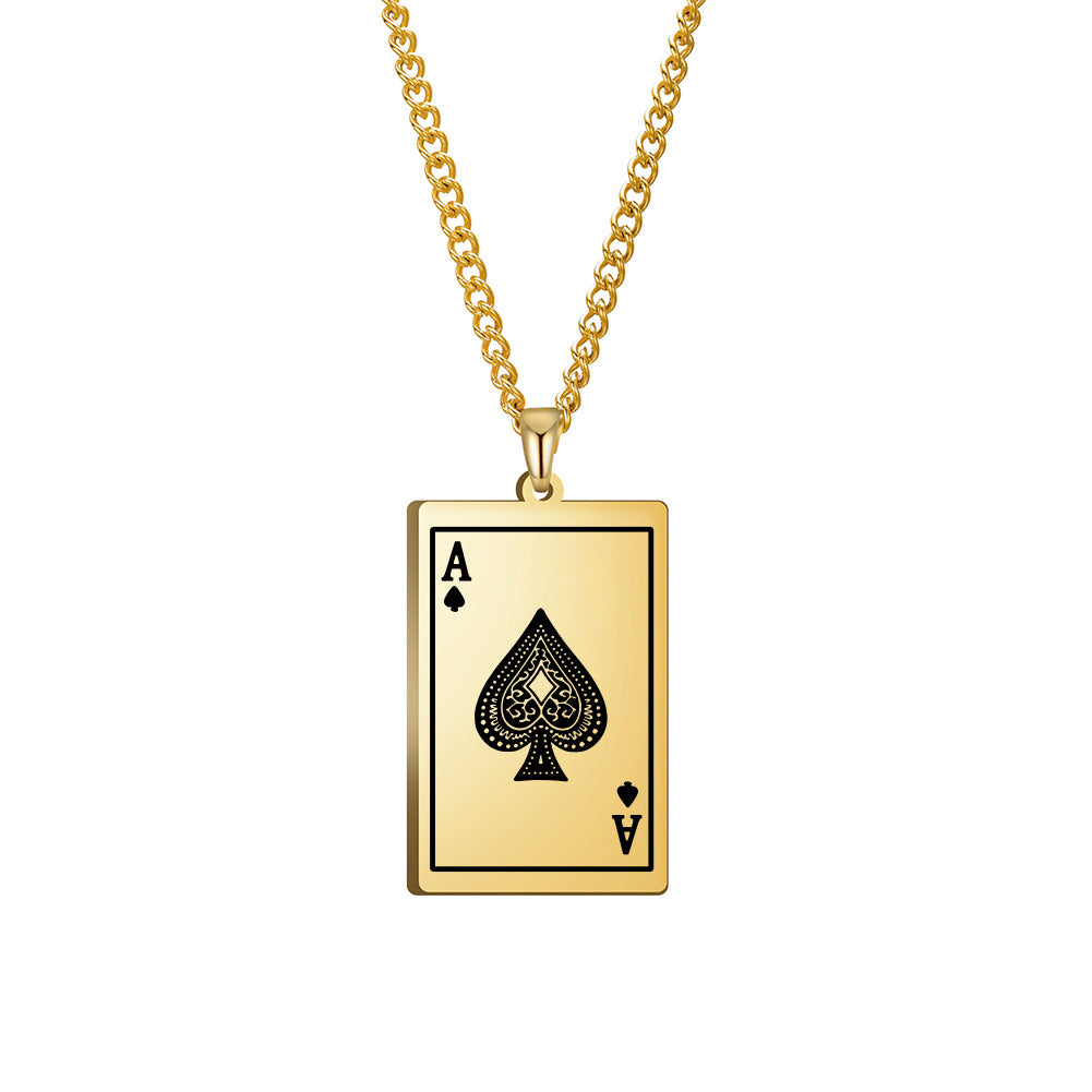 Wholesale Stainless Steel Ace of Spades Playing Card Pendant Men's Necklace ACC-NE-GeXiang008