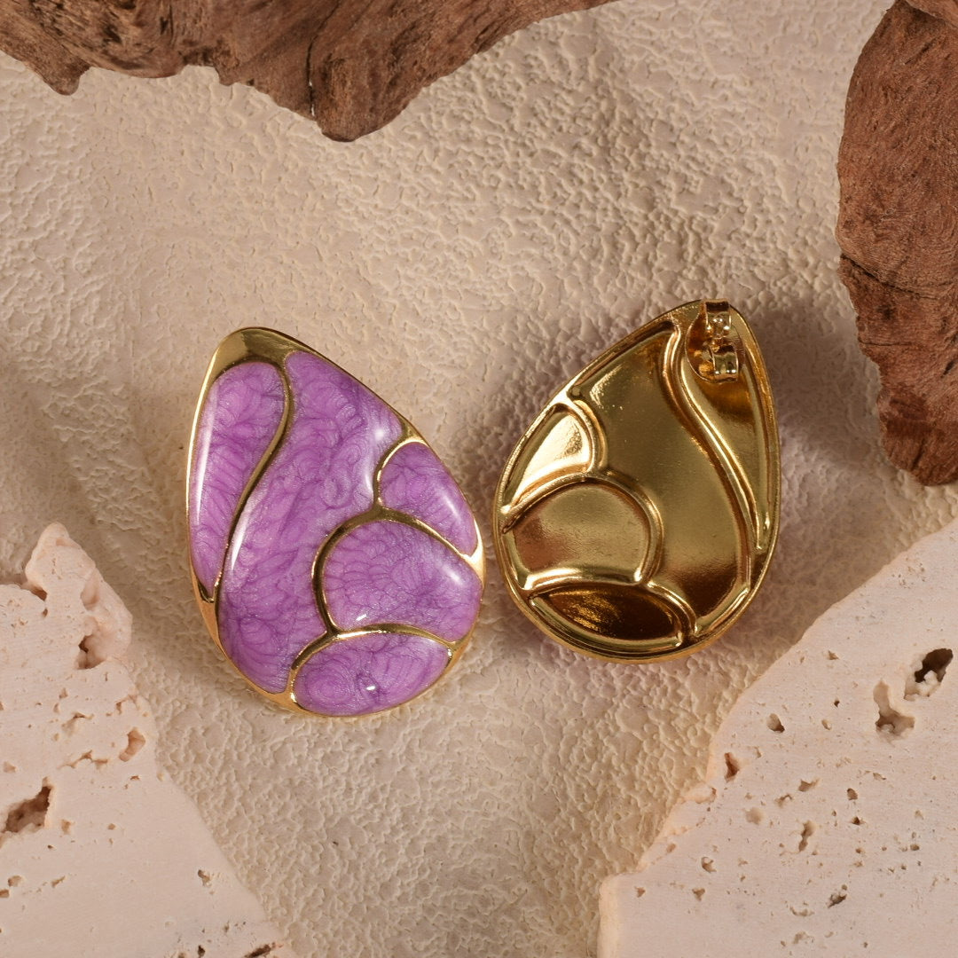 Wholesale Geometric Stainless Steel Enamel Teardrop Earrings