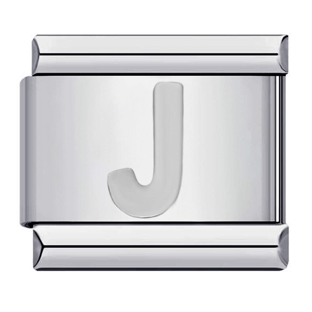 Wholesale Italian Charm Bracelet 9mm DIY Splicing Removable Silver Concave Letters Stainless Steel Composable Bracelet