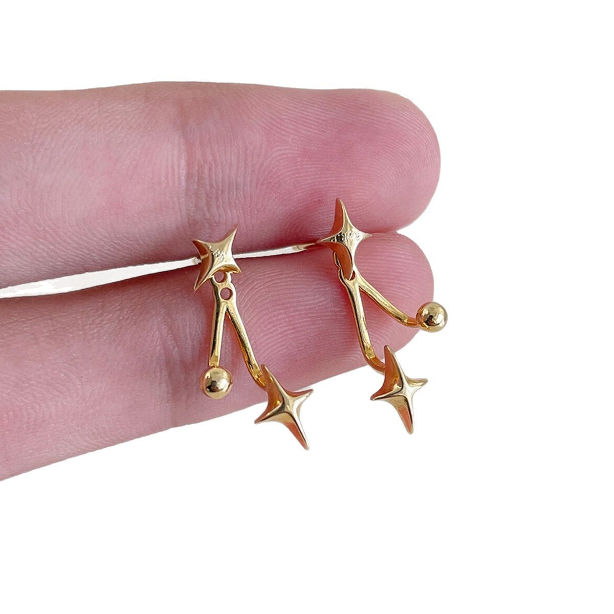 Wholesale Trendy Four-Pointed Star Back Hanging Earrings Copper Electroplated Fashion Accessory for Women