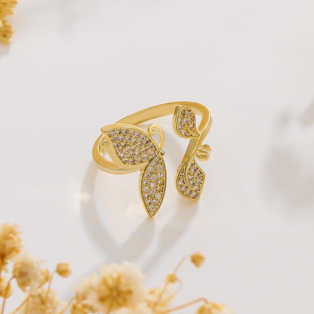 Wholesale Three copper and diamond butterfly rings