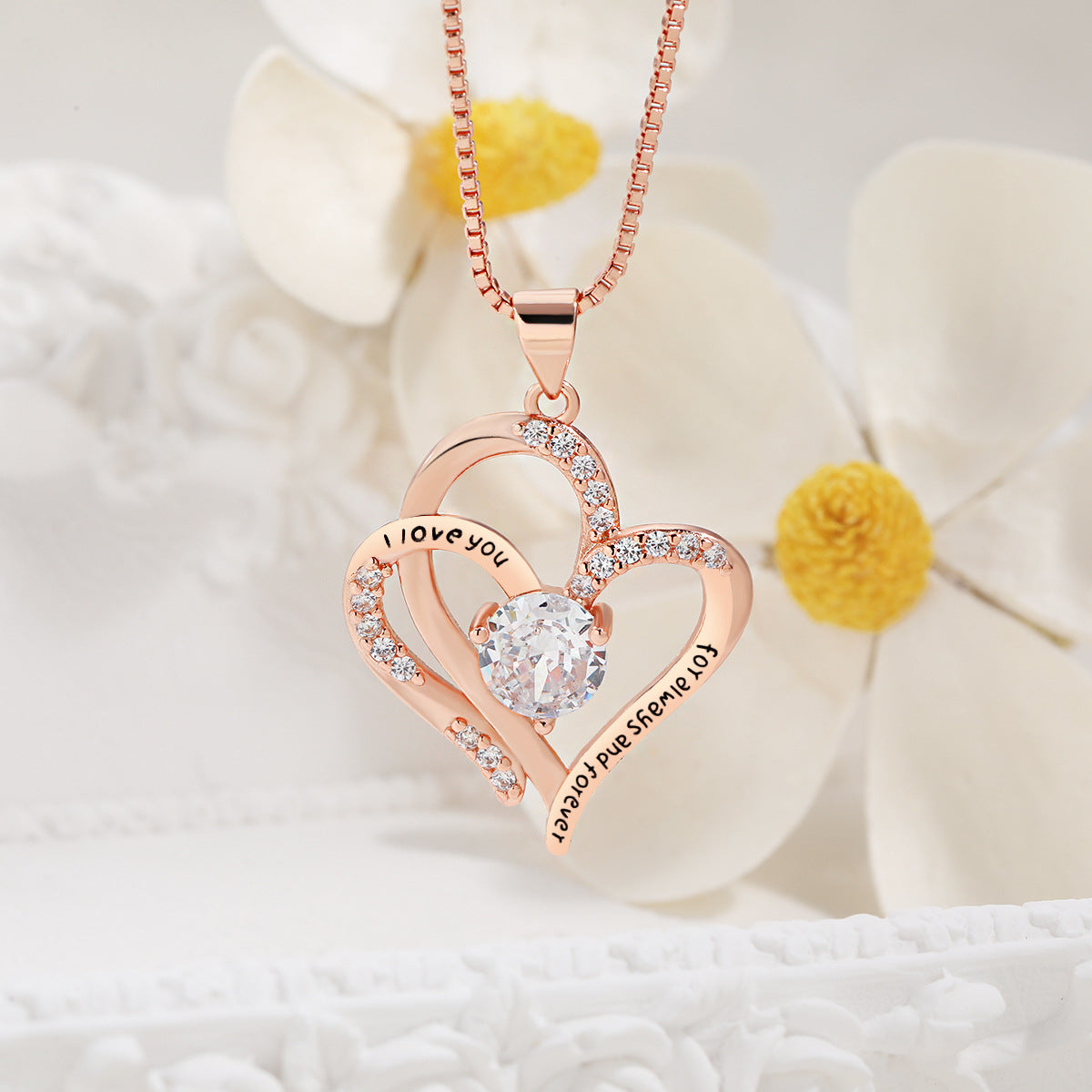 Wholesale Heart-to-Heart Pendant Women's Diamond-encrusted Double Love Necklace