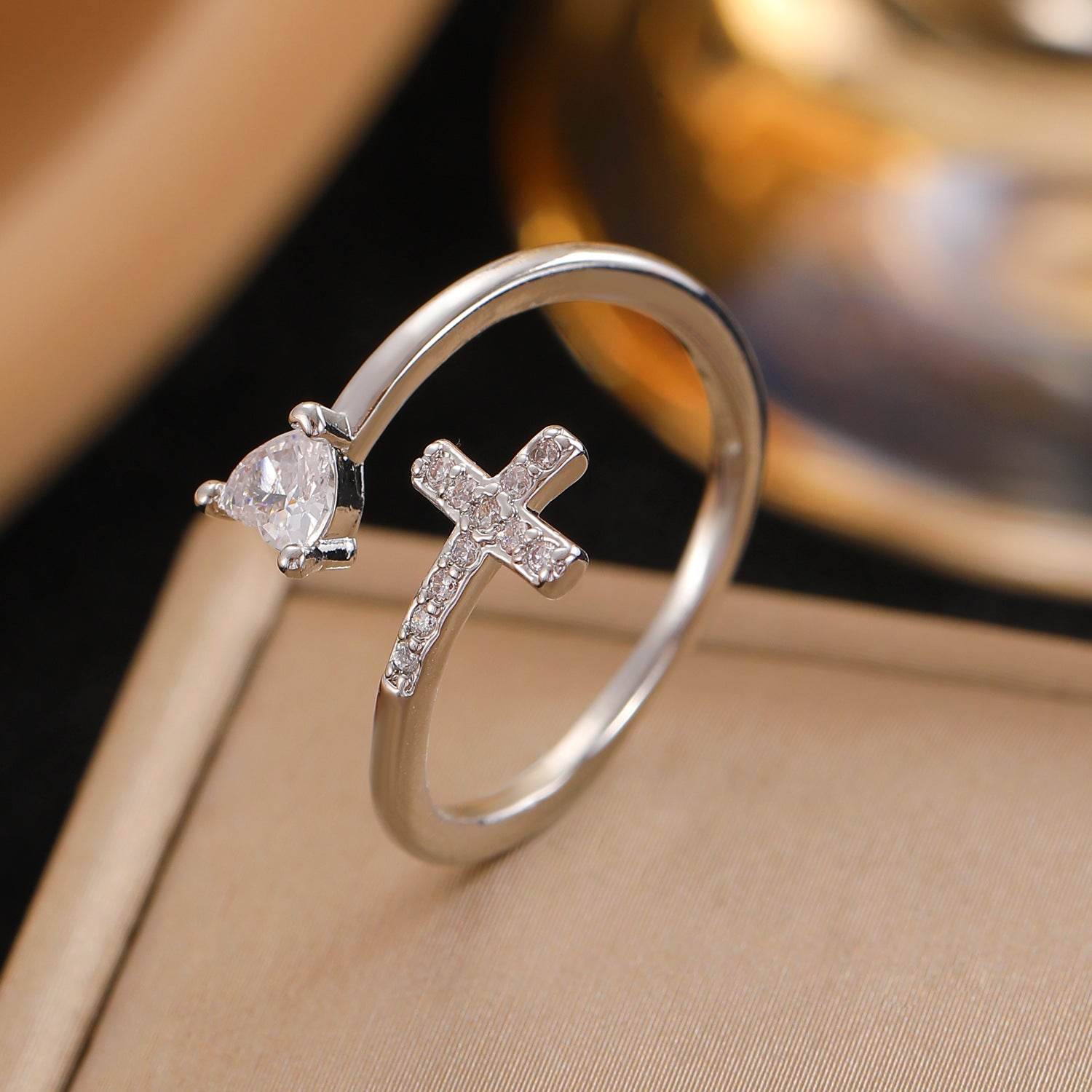 Wholesale Double Cross Open Ring In Gold Copper Geometric Unisex Jewelry Accessory For Everyday Wear And Gifts
