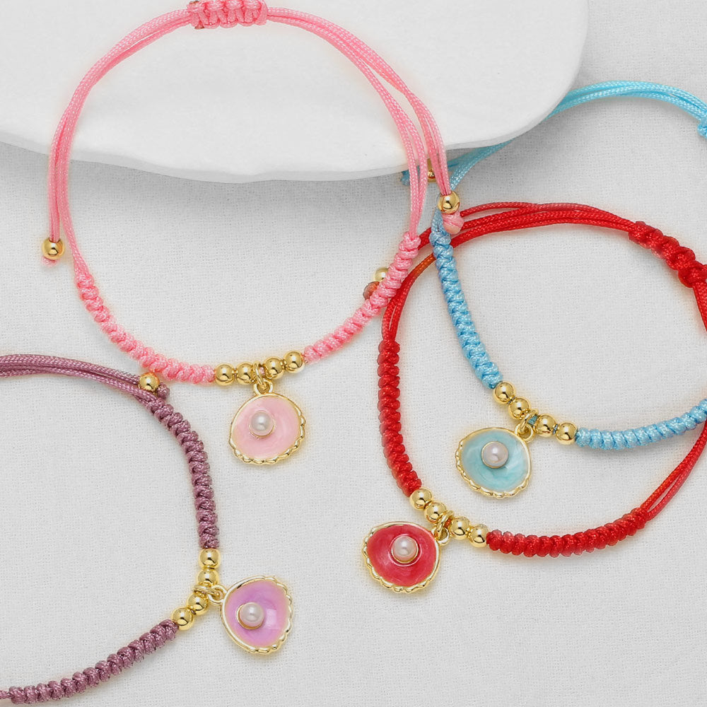 Wholesale Braided Cord Man-made Pearl Shell Bracelet