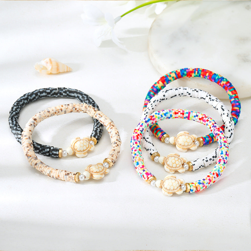 Wholesale polymer clay beaded elastic bohemian style handmade turtle bracelet