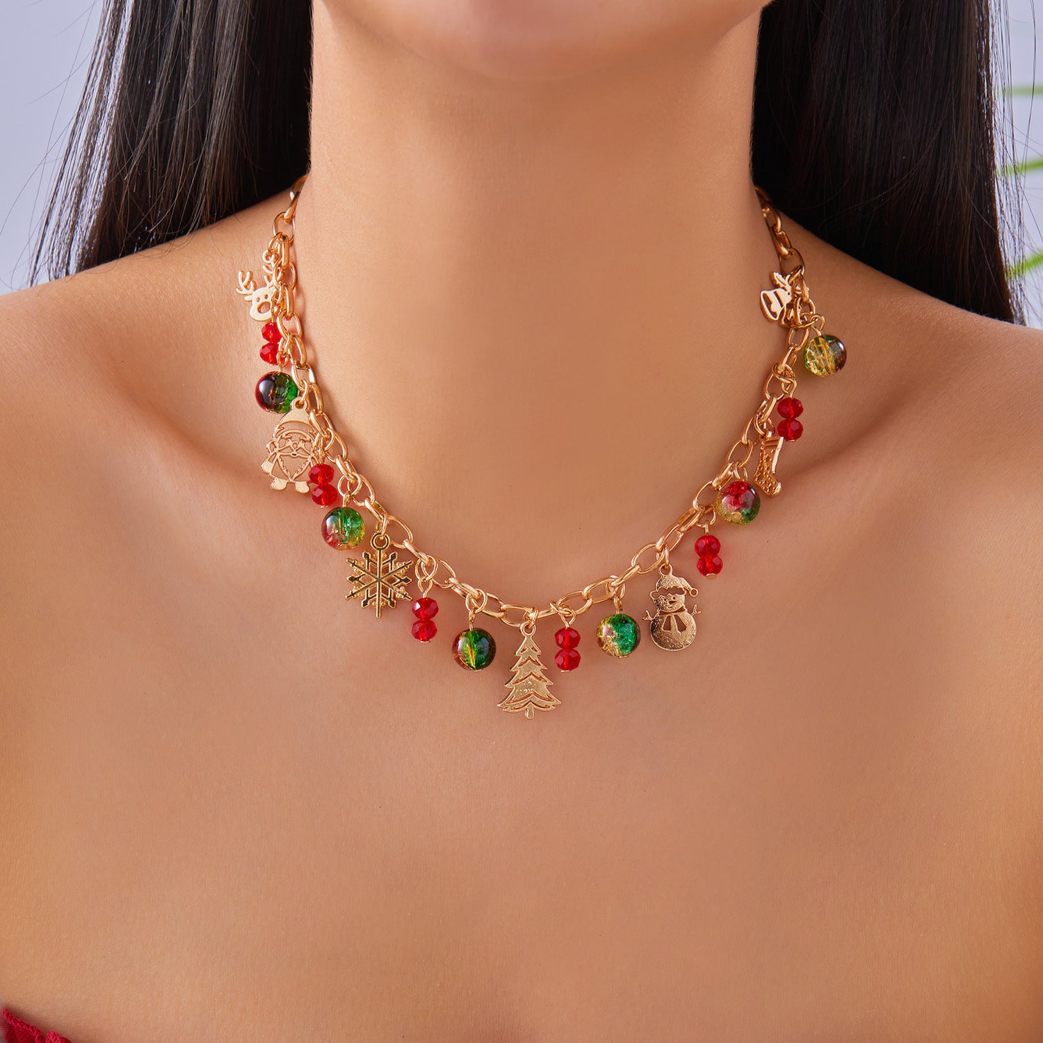 Wholesale Christmas tree snowflake elk necklace