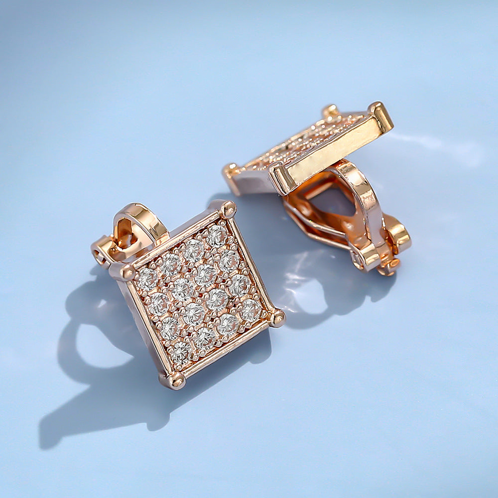 Wholesale  Light Luxury Style Earrings Copper Inlaid Zircon Square  Ear Clips Earrings