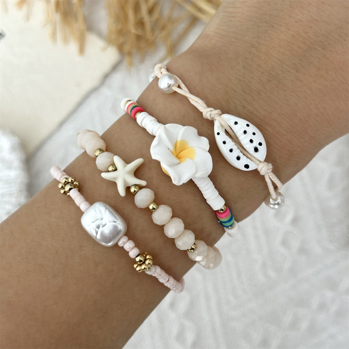 Wholesale Bohemian Beach Bracelet Set For Women Summer Vacation Starfish Shell Turtle Glass Seed Beads Handmade Fashion Accessory
