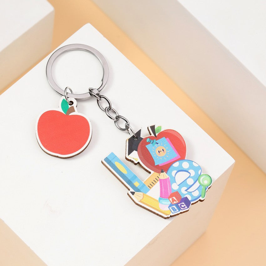 Wholesale Creative Apple Letters Teacher's Day Wood Keychains ACC-KC-RongR052