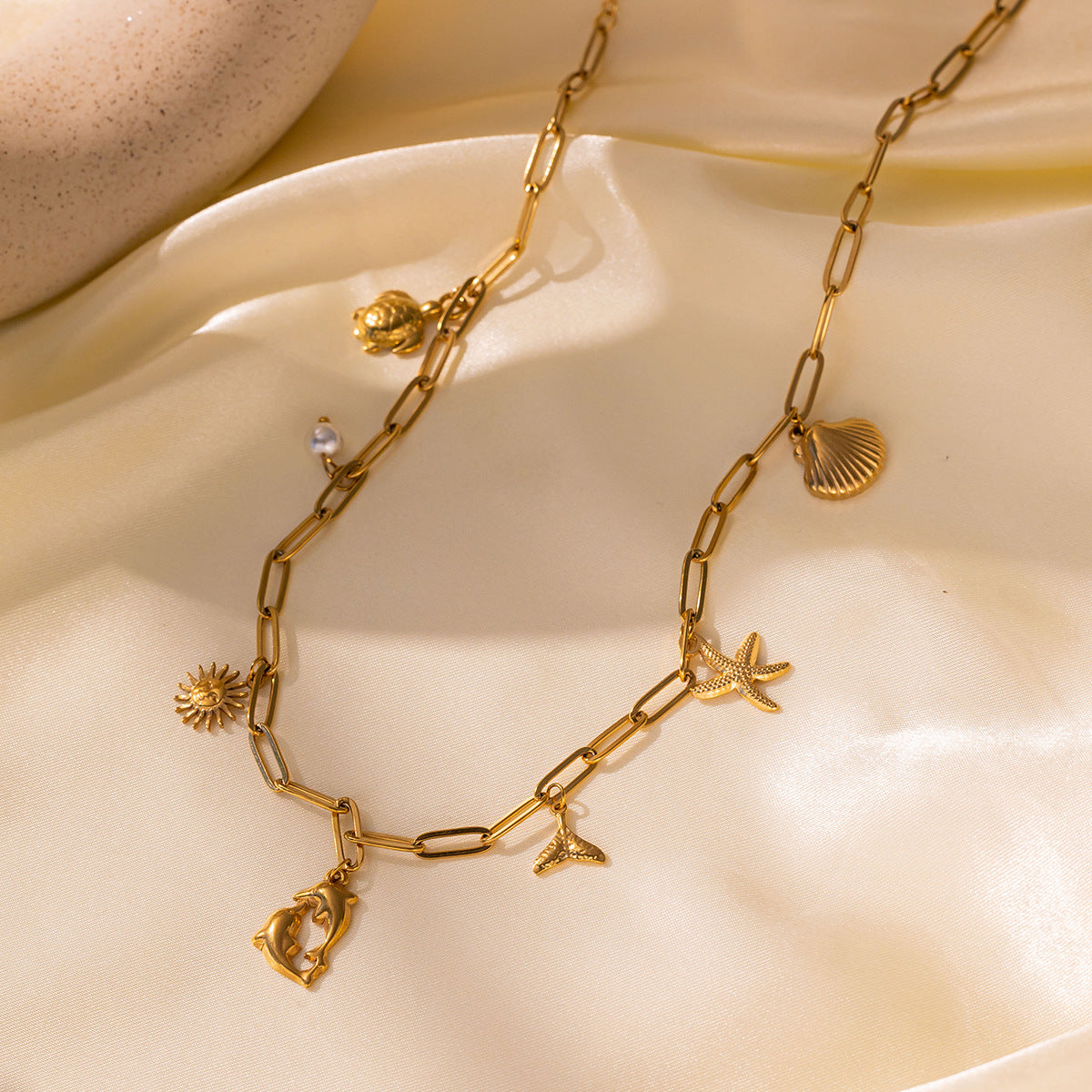 Wholesale  Titanium Steel  Ocean Series Conch Sea Star Dolphin Shell Waterproof Beach Necklace