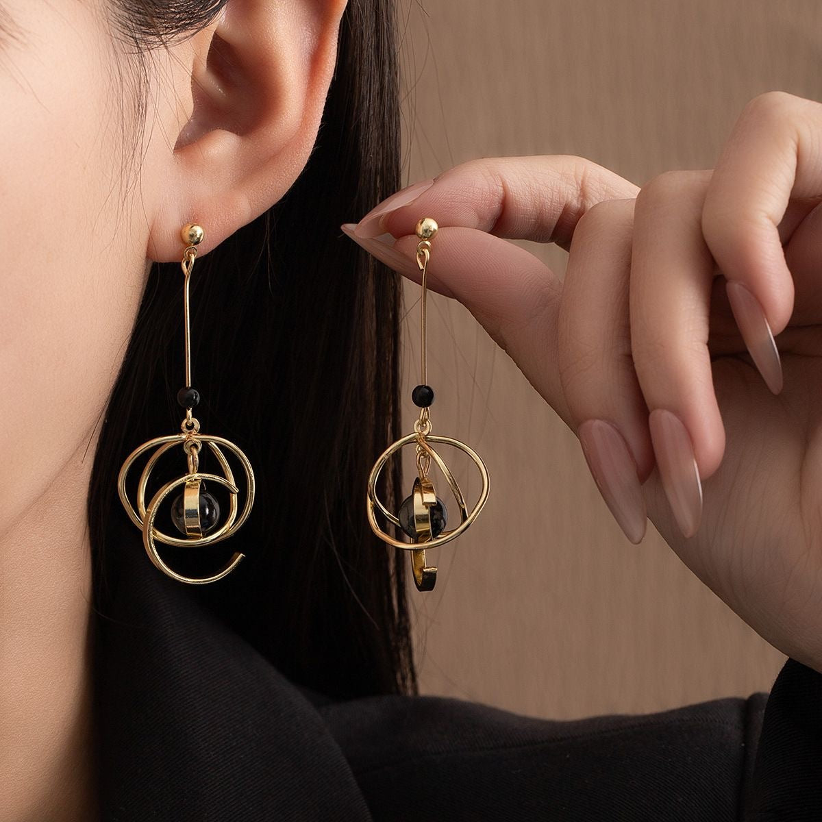 Wholesale European American Style Black Round Irregular Stud Earrings Trendy Fashion Accessory for Women