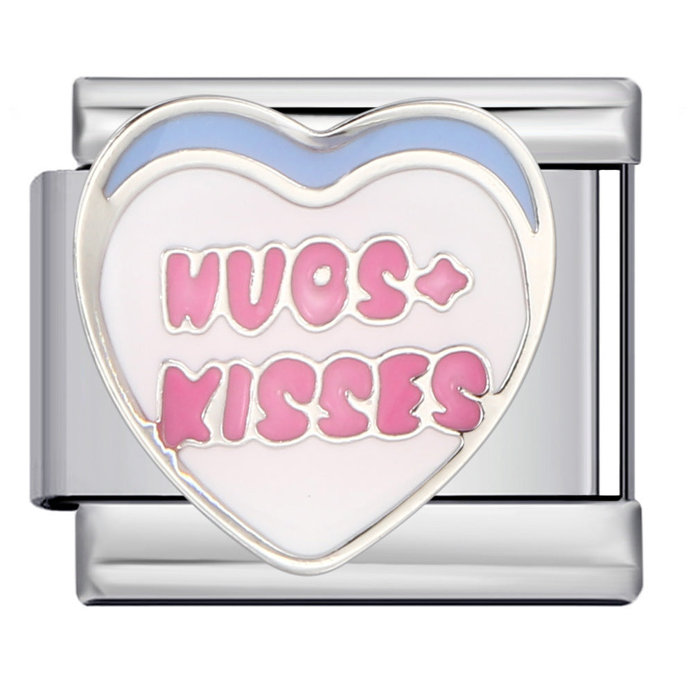 Wholesale 5pcs Italian Charm Bracelet 9mm DIY Splicing Heart English Series Stainless Steel Composable Bracelet