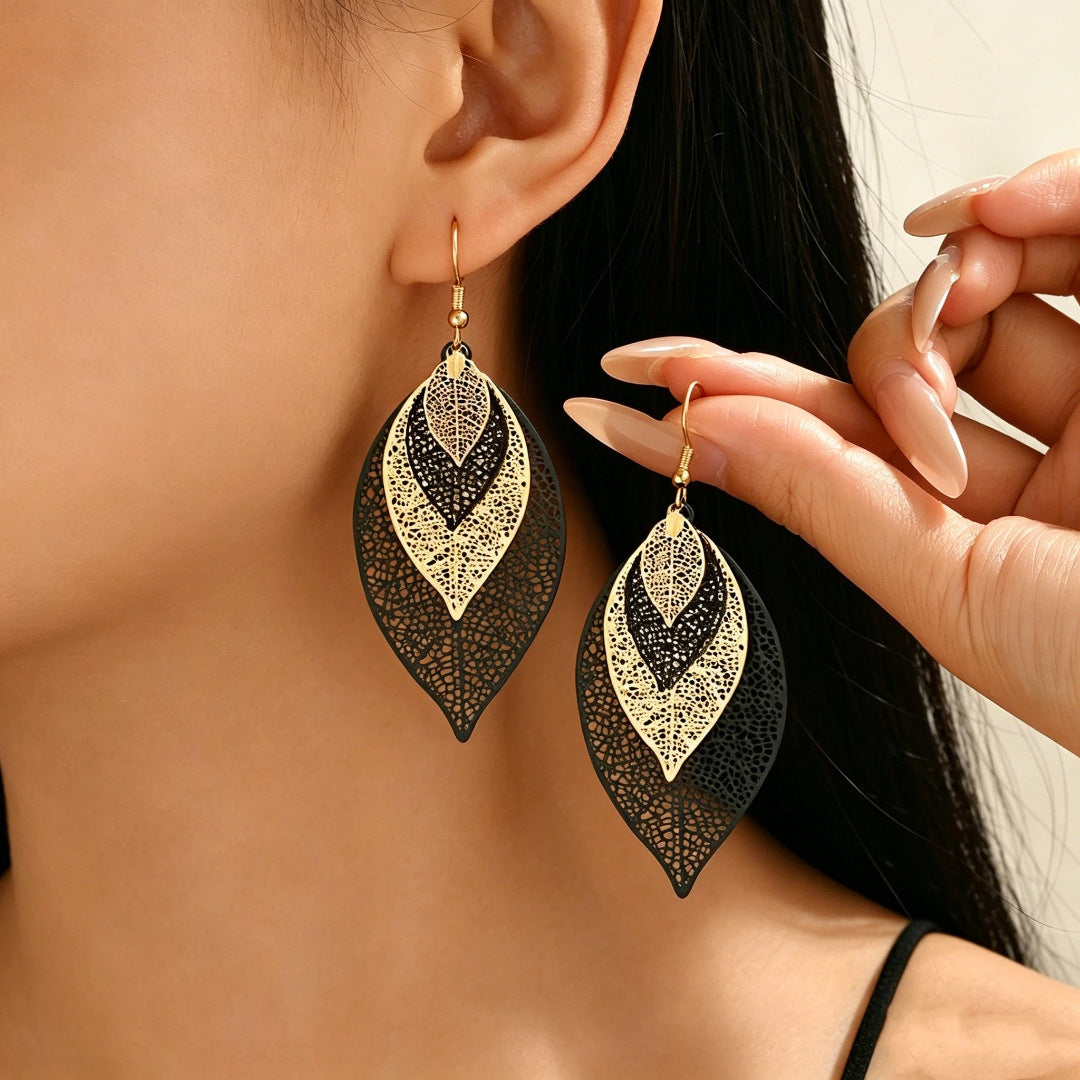 Wholesale Electroplated Alloy Leaf Earrings Forest Style Women S Jewelry Accessory Trendy Gift For Boutique Resale