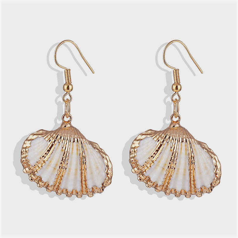 Wholesale Bohemian Natural Shell Earrings Gold Plated Conch Pendant Necklace Beach Fashion Jewelry Accessory