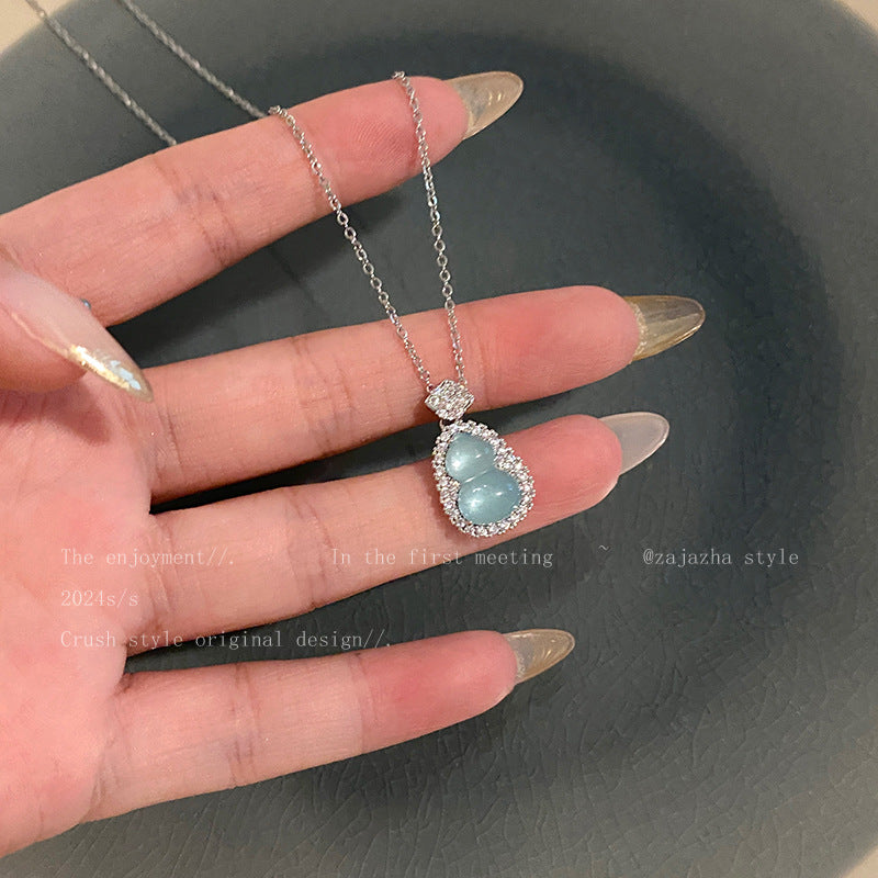 Wholesale Titanium Steel Ice Blue Gourd Light Luxury  Necklace