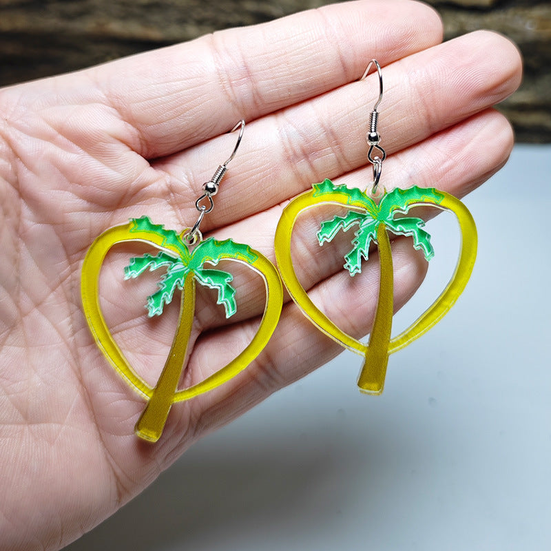 Wholesale Beach earrings coconut tree hollow heart hanging earrings