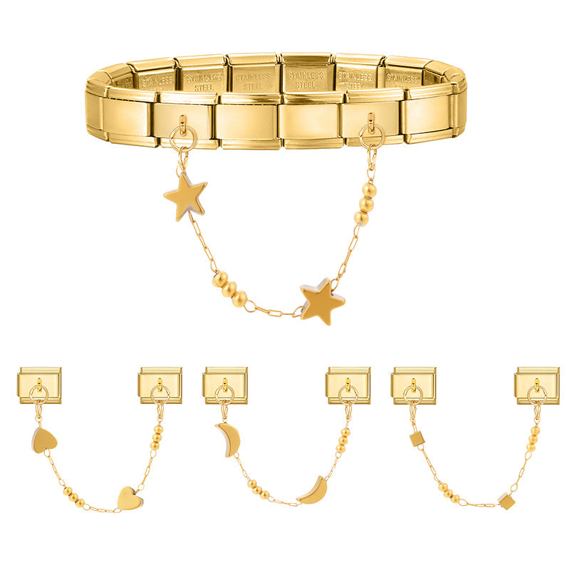 Wholesale Italian Charm Bracelet 9mm DIY Splicing Gold Double Pendant Stainless Steel Composable Bracelet