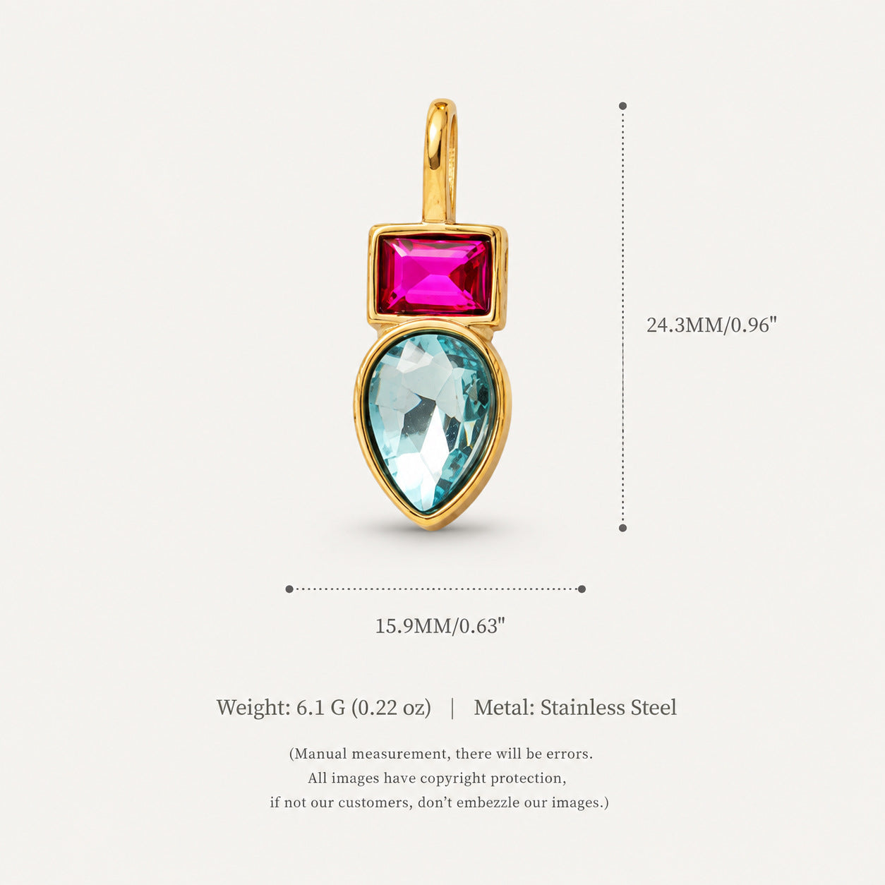 Wholesale Modern Stainless Steel DIY Pendant Jewelry Accessory With Colorful Zircon And Natural Stone For Necklace Bracelet Or Bag Charm