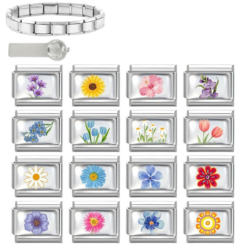 Wholesale 9mm Italian Charm Starter Bracelets DIY Flower Series Stainless Steel Composable Bracelet
