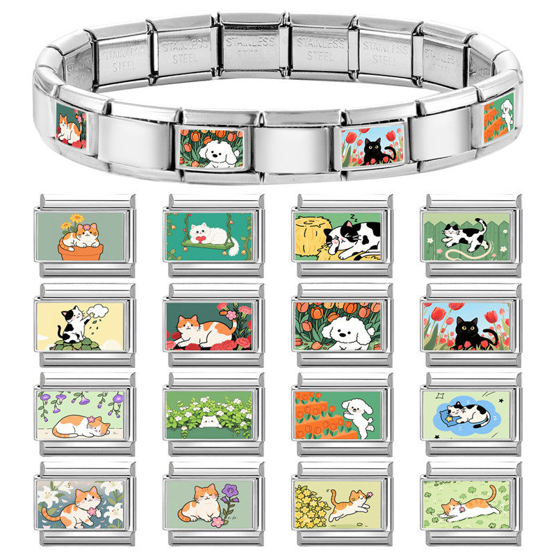 Wholesale  9mm Italian Charm Starter Bracelets DIY square Single Section Creative Stainless Steel Composable Bracelet