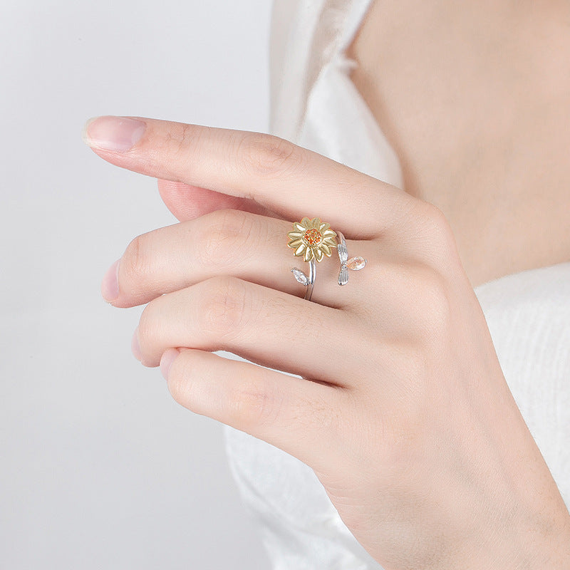 Wholesale  Rotating Ring Flower Shape Electroplated Copper Ring