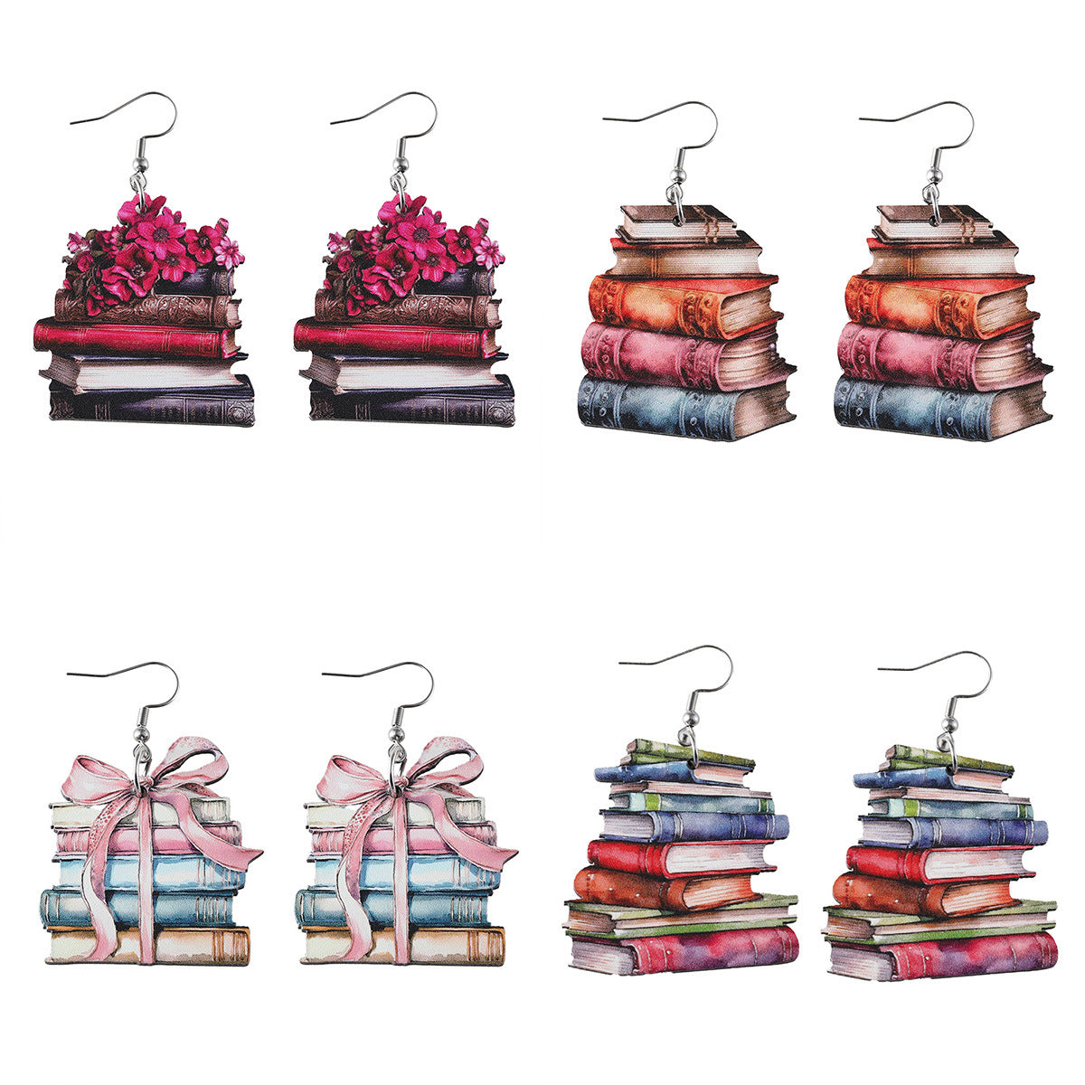 Wholesale School Season Graduation Season Teacher's Day Flower Bow Book  Wooden Double-sided Earrings